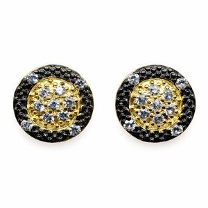 New Freida Rothman Two-Tone Sterling Silver & 14k Gold Pave Round Stud Earrings